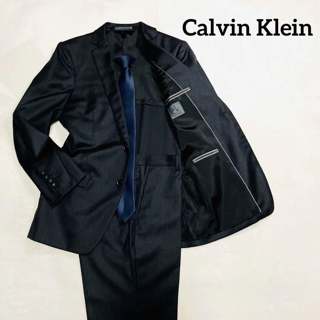 【至高の一品】Calvin Klein　セットアップ　シャドー　ストライプ　ブラック　スーツ　１円　美品　黒　コレクション　カルバンクライン_画像1