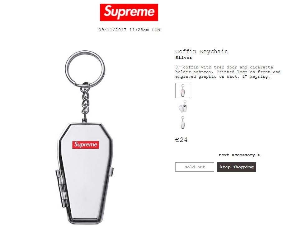 新品 未使用 国内正規品 ◆ Supreme 2017 AW Week12 Coffin Keychain アクセサリー ◆◆_画像9