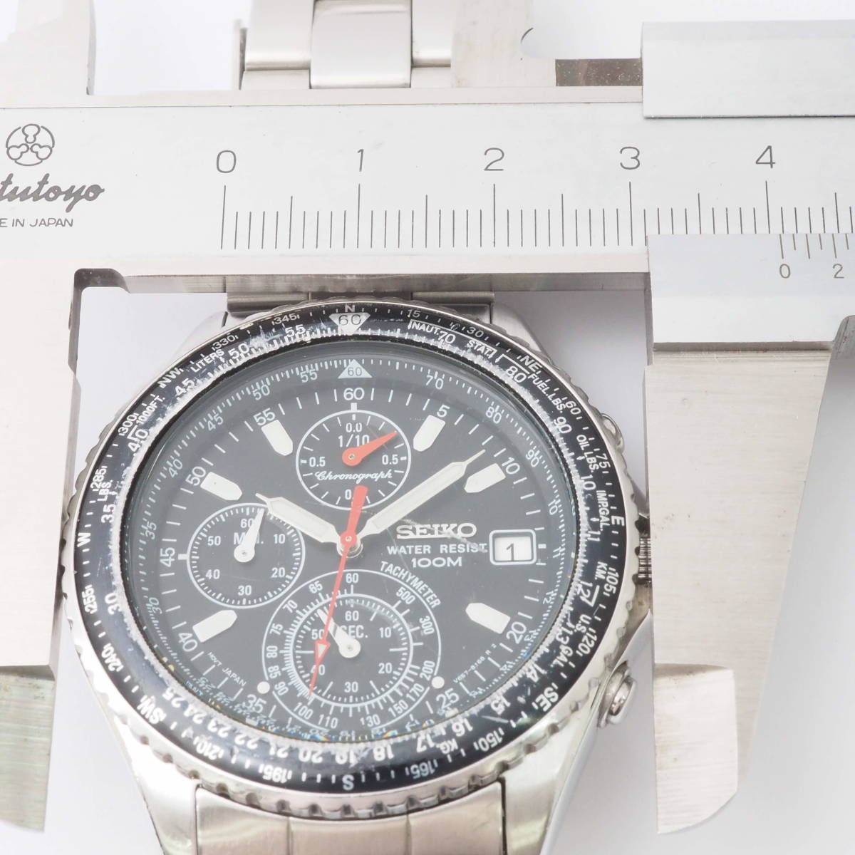 セイコー SEIKO V657-8120 A0 クォーツ デイト クロノグラフ SS 黒文字盤 メンズ 腕時計[170086-BD2_画像5
