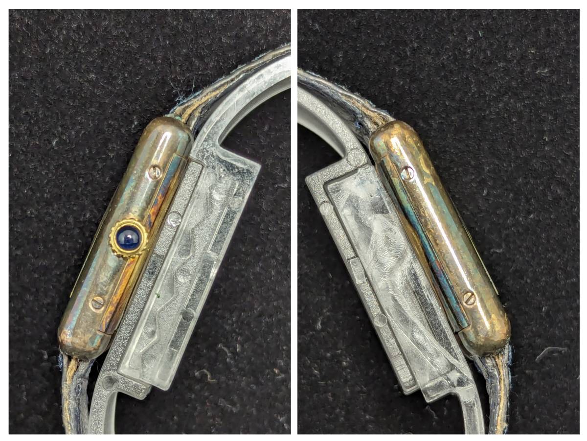 THR-348　Cartier　カルティエ　マストタンク　ヴェルメイユ　ブルー文字盤　ジャンク品　レディース　クォーツ　925　レザー　_画像3