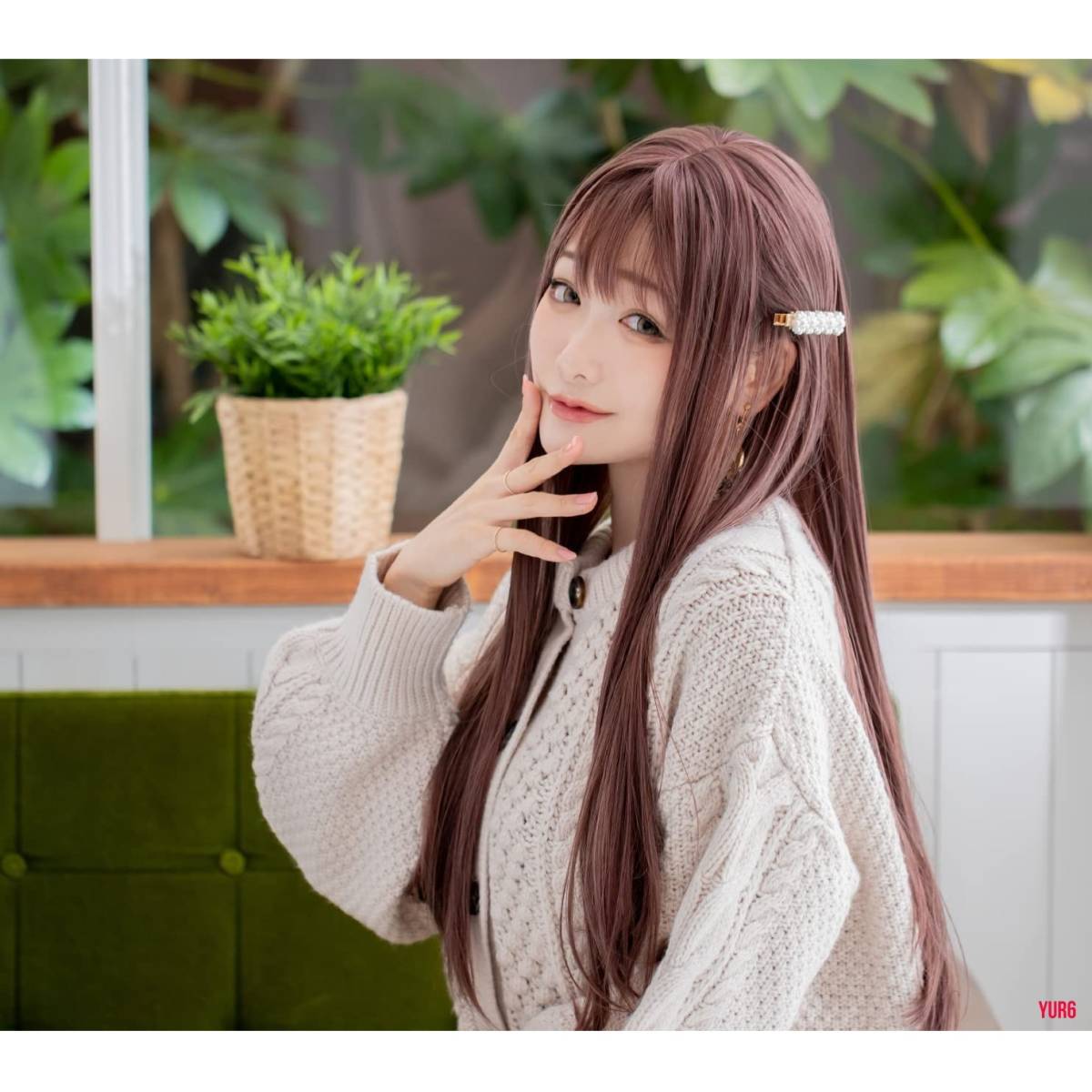 ピンクブラウン サラサラ ストレート ロング ウィッグ フルウィッグ 耐熱ファイバー レディース 人工頭皮 I型つむじ 普段使い パーティー