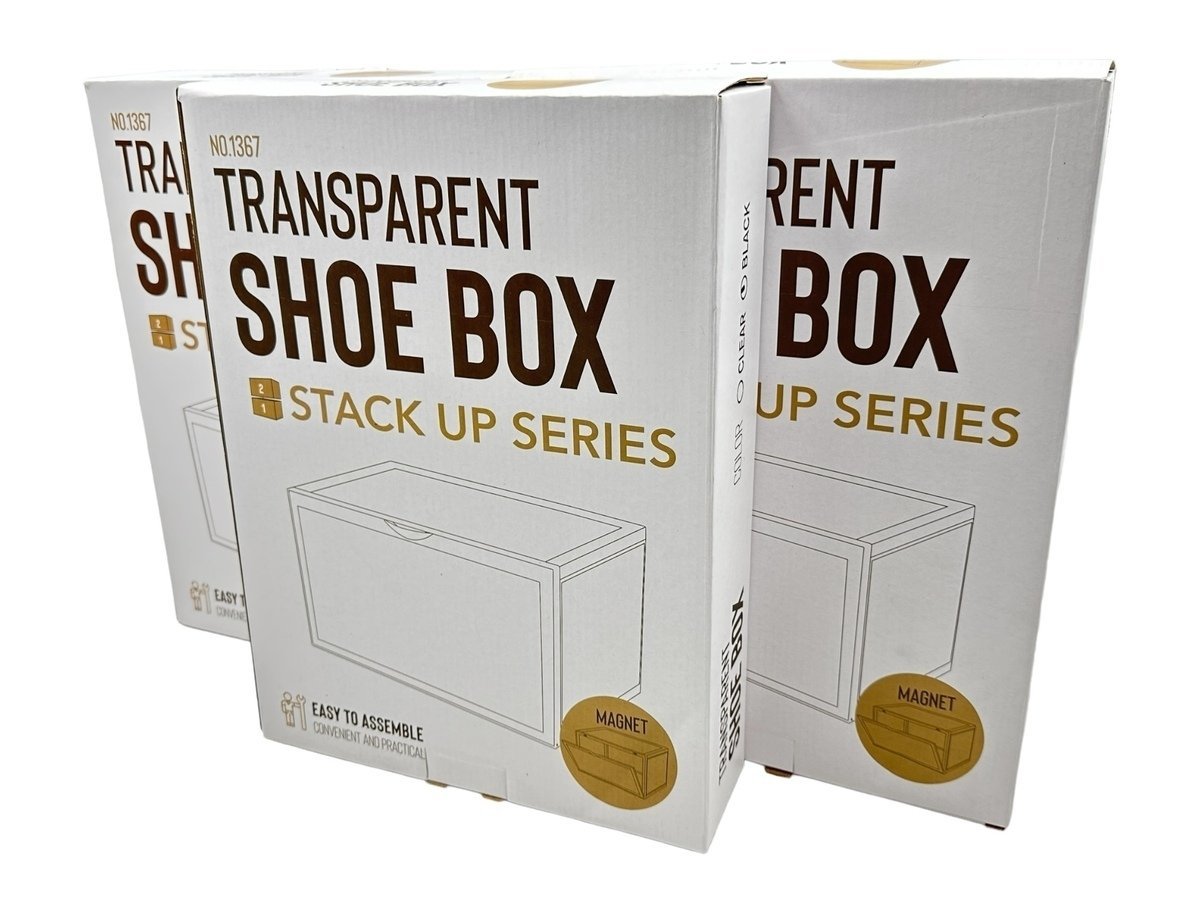 【新品未使用】TRANSPARENT SHOE BOX STACK UP SERIES シューズボックス 3個セット ブラック MAGNET マグネット 靴 収納ケース 組立式_画像2