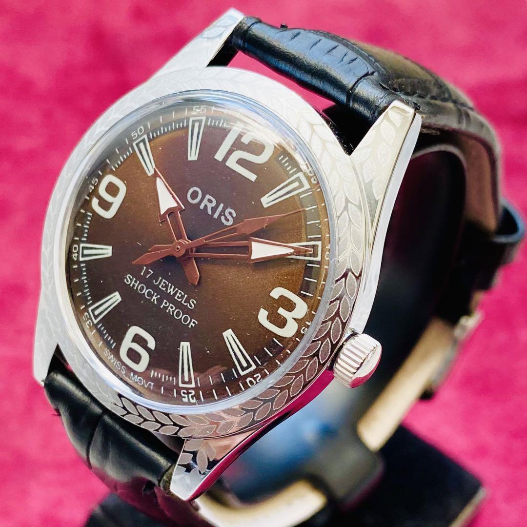 ORIS/オリス★【整備済み】超美品・稼働品/ヴィンテージ/スイス/ 17J/メンズ腕時計/アンティーク/機械式手巻き/アナログ/革ベルト975の画像9