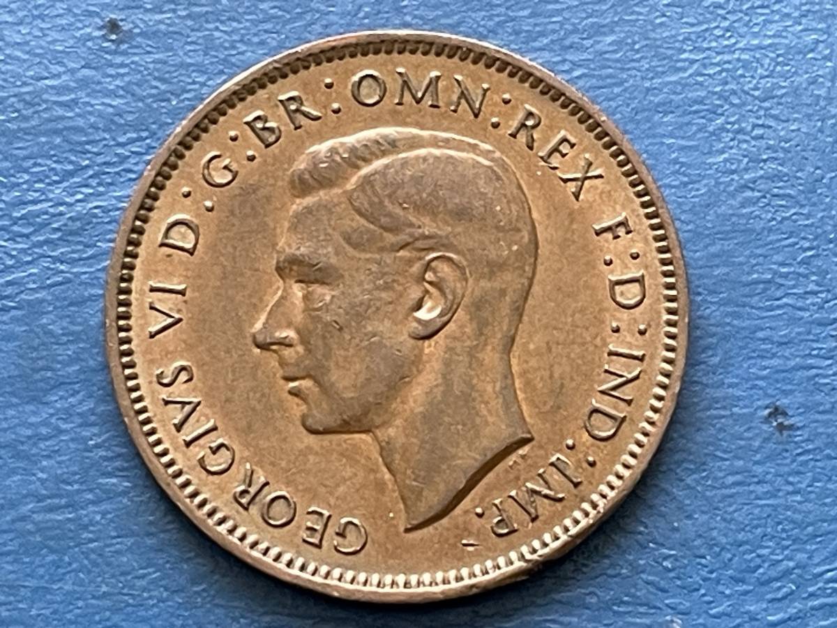 ☆送料無料【イギリス1941年ファージング銅貨：ジョージ6世（Bronze）】銅貨J028_画像2