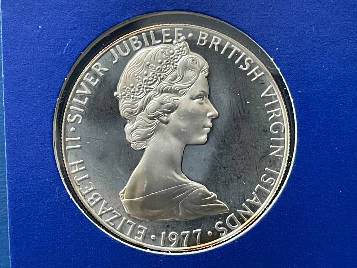3/6英領ヴァージン諸島銀貨：1977年25セント銀貨（ロイヤルシルバージュビリー）未使用プルーフ、カタログ値（約8.81ｇ、silver925）銀貨_画像3