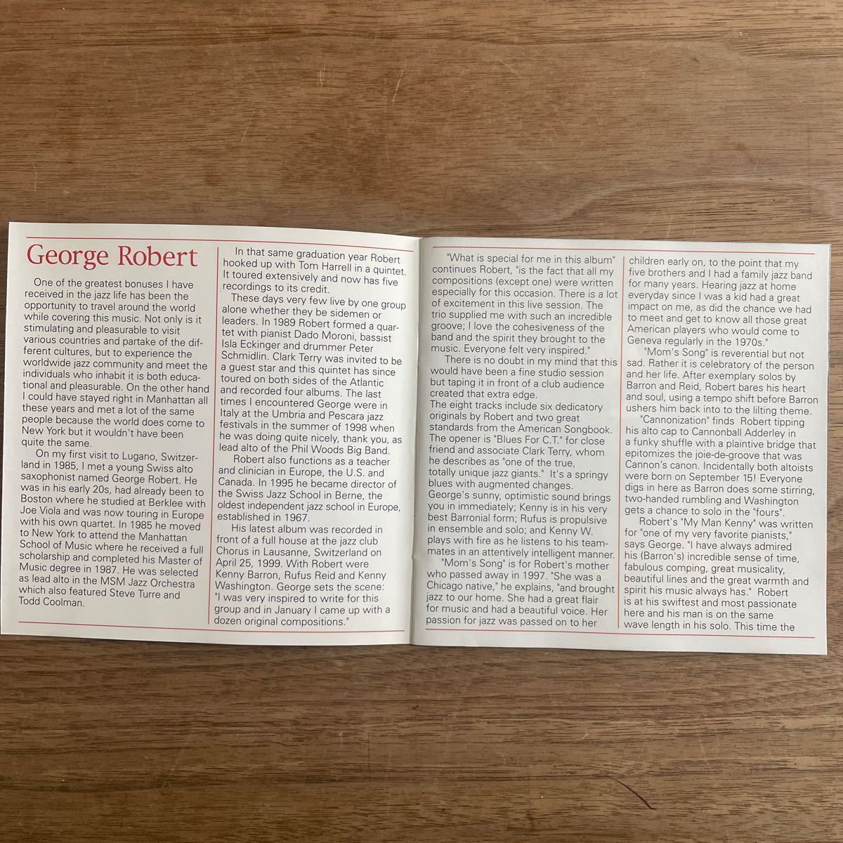 【レア希少廃盤CD】George Robert 「inspiration」スイス盤　TCB RECORDS TCB20852 1999年録音　Kenny Baronトリオ参加　人気盤　廃盤_画像3