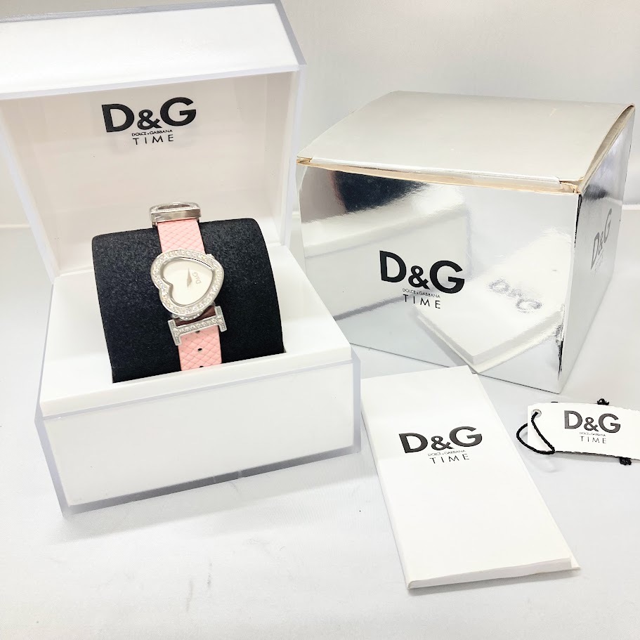  D&G ドルチェアンドガッバーナ ハートラインストーン シルバー純正革ベルト クォーツ レディース腕時計_画像1