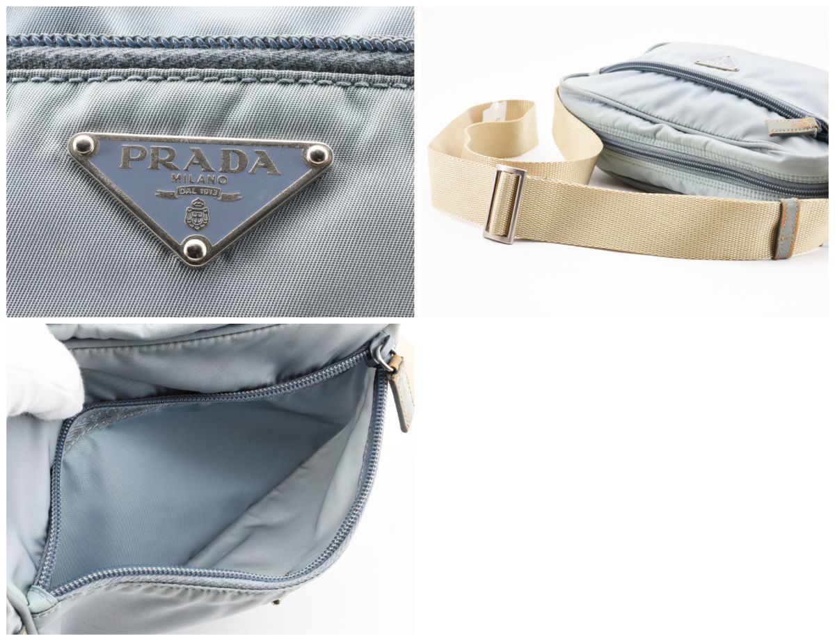 1円 PRADA　プラダ　テスート　ナイロン　リナイロン　ショルダーバッグ　斜めかけ　トライアングル　ロゴ　水色系　23-7776_画像9