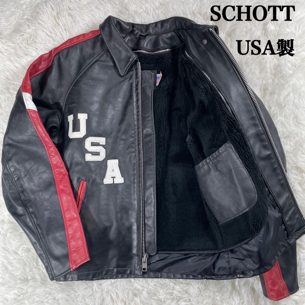 USA製】SCHOTT ボアライナー付 レザーライダース 38 型番441 USA製】SCHOTT ボアライナー付 レザーライダース 38 型番441