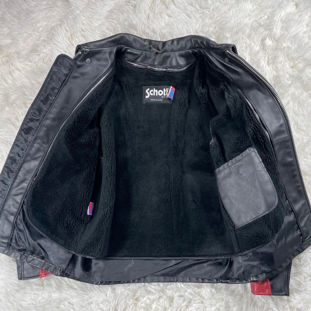 USA製】SCHOTT ボアライナー付 レザーライダース 38 型番441 USA製】SCHOTT ボアライナー付 レザーライダース 38 型番441