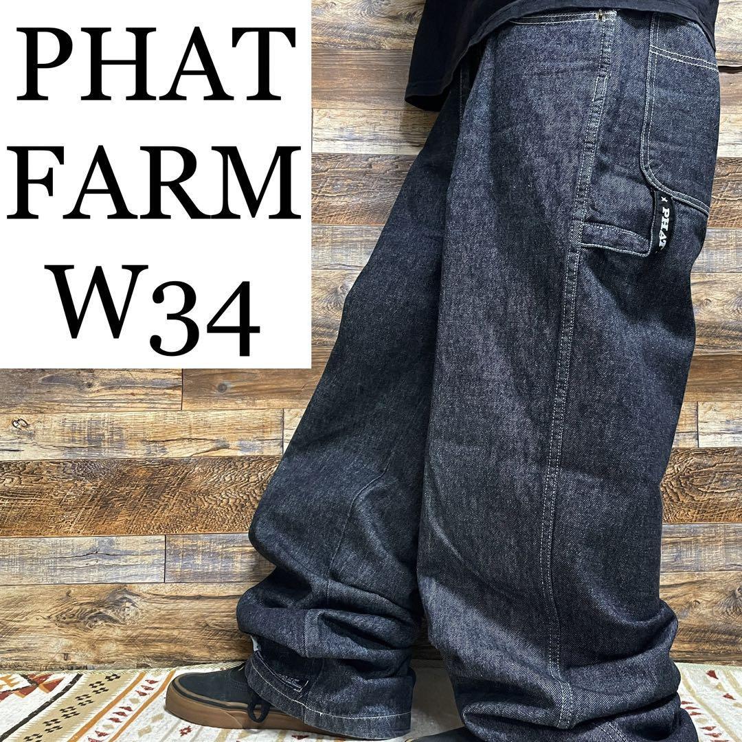 PHAT FARM ファットファーム デニム ペインターパンツ ジーンズ ジーパン Gパン ストリート b系 極太 刺繍 古着 w34 y2k オーバーサイズ