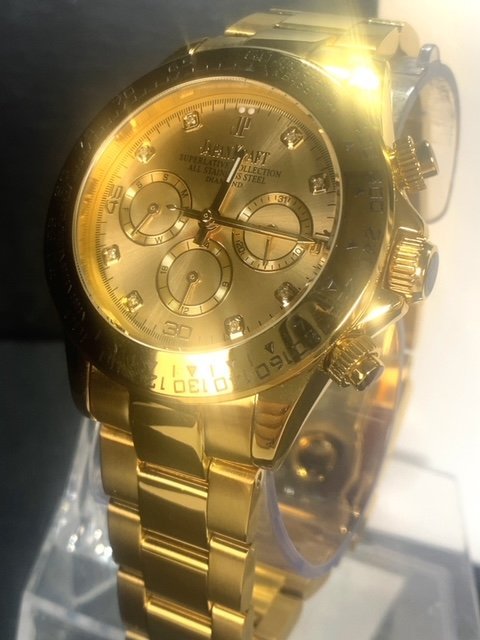 8石天然ダイヤモンド付き 新品 JAPAN KRAFT ジャパンクラフト 腕時計 正規品 クロノグラフ 自動巻き オートマティック 防水 ゴールド 金_画像4