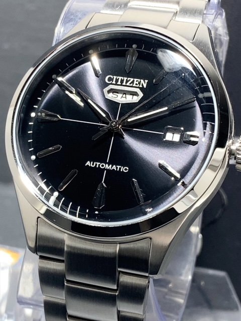 新品 腕時計 正規品 シチズン CITIZEN アナログ腕時計 Automatic 自動巻き ステンレス 5気圧防水 カレンダー ブラック シンプル プレゼント_画像2