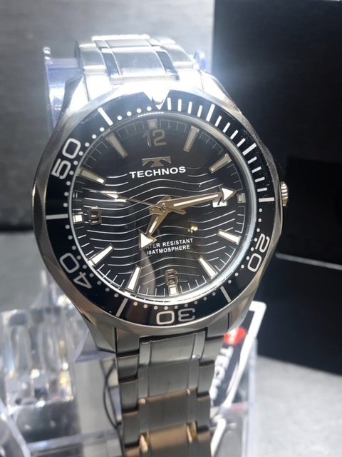 新品 TECHNOS テクノス 腕時計 正規品 アナログ腕時計 クオーツ カレンダー 10気圧防水 ステンレス シンプル ブラック シルバー メンズ_画像2