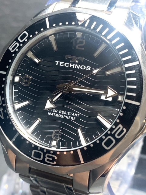 新品 TECHNOS テクノス 腕時計 正規品 アナログ腕時計 クオーツ カレンダー 10気圧防水 ステンレス シンプル ブラック シルバー メンズ_画像3