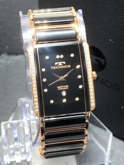 新品 TECHNOS テクノス 腕時計 正規品 アナログ腕時計 ステンレス セラミック クオーツ カレンダー ブラック ピンクゴールド プレゼント_画像3