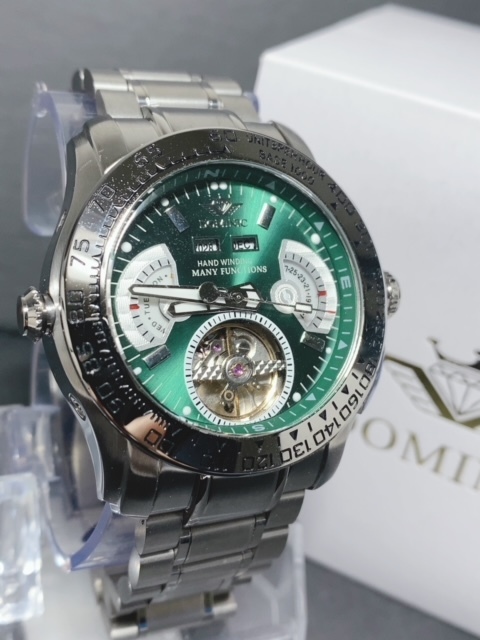 限定モデル 秘密のからくりギミック搭載 新品 DOMINIC ドミニク 正規品 手巻き腕時計 ステンレスベルト アンティーク腕時計 グリーン_画像3