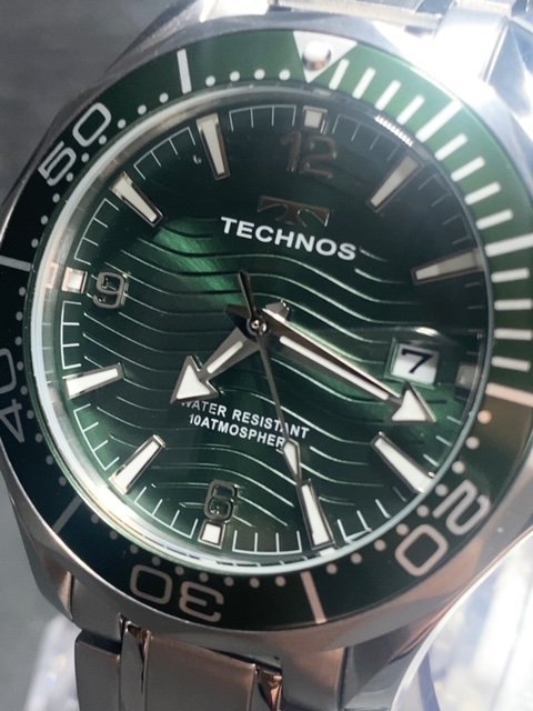 新品 TECHNOS テクノス 腕時計 正規品 アナログ腕時計 クオーツ カレンダー 10気圧防水 ステンレス ビジネス シンプル グリーン プレゼント_画像3