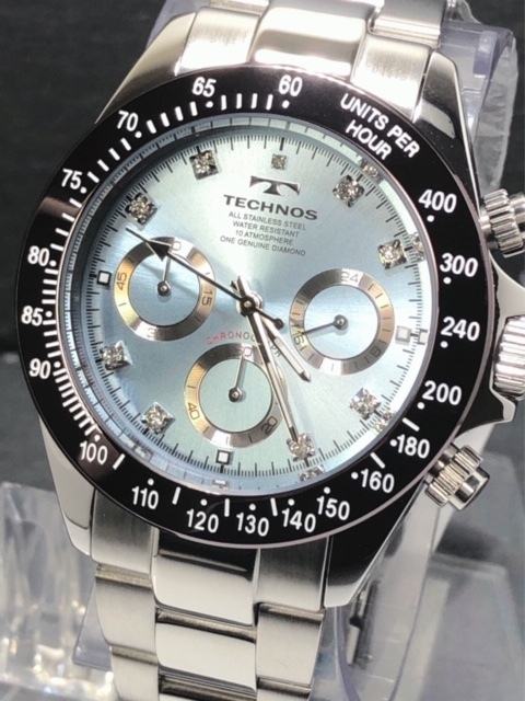 新品 TECHNOS テクノス 正規品 腕時計 シルバー アイスブルー ブラウン クロノグラフ オールステンレス アナログ腕時計 多機能腕時計 防水_画像4