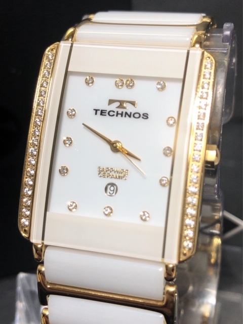 新品 TECHNOS テクノス 正規品 ゴールド ホワイト カレンダー クォーツ アナログ腕時計 多機能腕時計 3気圧防水 サファイアクリスタル_画像4