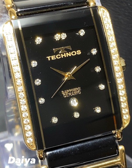 新品 TECHNOS テクノス 腕時計 正規品 アナログ腕時計 ステンレス セラミック クオーツ 防水 カレンダー ブラック ゴールド プレゼント_画像1