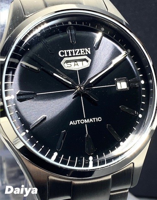 新品 腕時計 正規品 シチズン CITIZEN アナログ腕時計 Automatic 自動巻き ステンレス 5気圧防水 カレンダー ブラック シンプル プレゼント_画像1