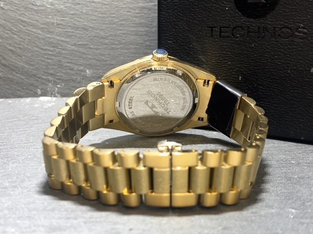 新品 腕時計 正規品 TECHNOS テクノス クオーツ アナログ腕時計 防水 カレンダー ステンレス ゴールド ブラック シンプル 3針 プレゼント_画像8