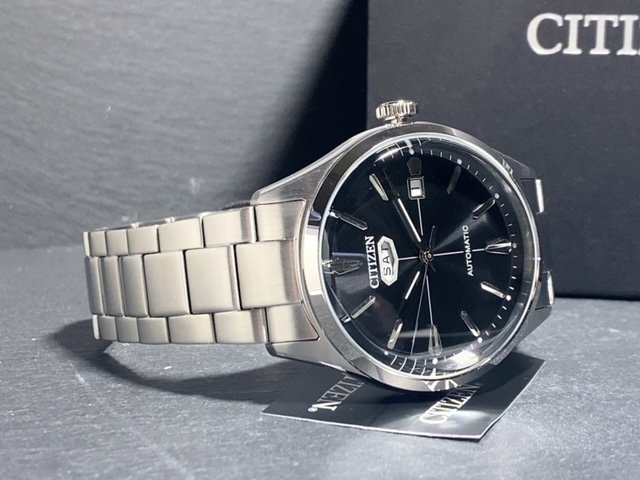 新品 腕時計 正規品 シチズン CITIZEN アナログ腕時計 Automatic 自動巻き ステンレス 5気圧防水 カレンダー ブラック シンプル プレゼント_画像6