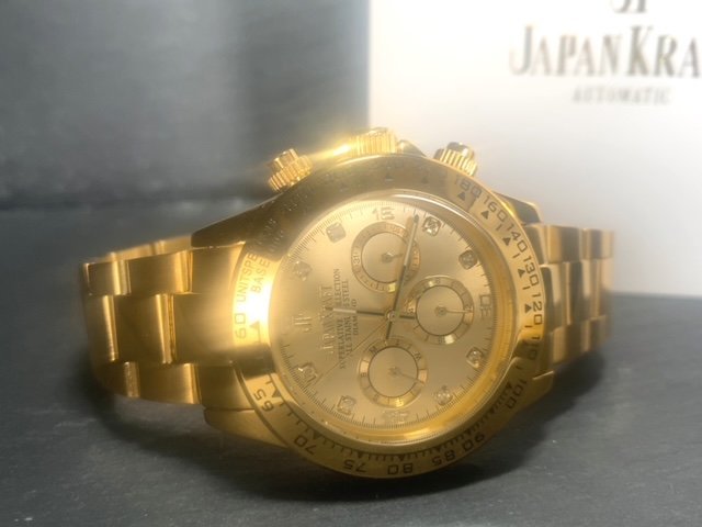 8石天然ダイヤモンド付き 新品 JAPAN KRAFT ジャパンクラフト 腕時計 正規品 クロノグラフ 自動巻き オートマティック 防水 ゴールド 金_画像7