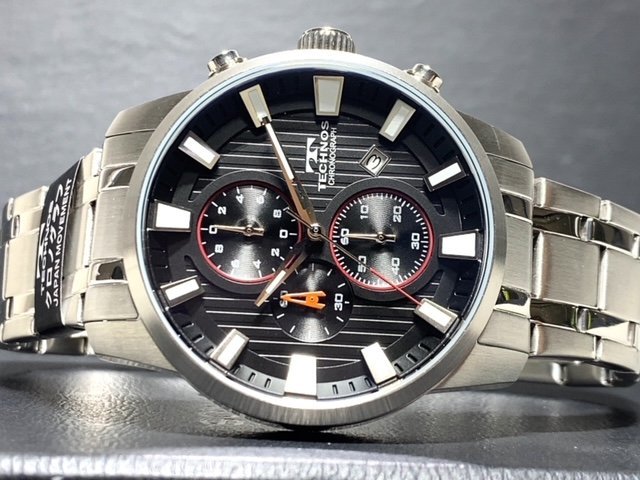 新品 TECHNOS テクノス 腕時計 正規品 アナログ クオーツ クロノグラフ カレンダー ステンレス 5気圧防水 24時間計 ブラック プレゼント_画像5