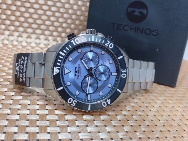 新品 テクノス TECHNOS 正規品 腕時計 クロノグラフ アナログ腕時計 5気圧防水 クオーツ ステンレス ビジネス ライトブルー メンズ_画像6