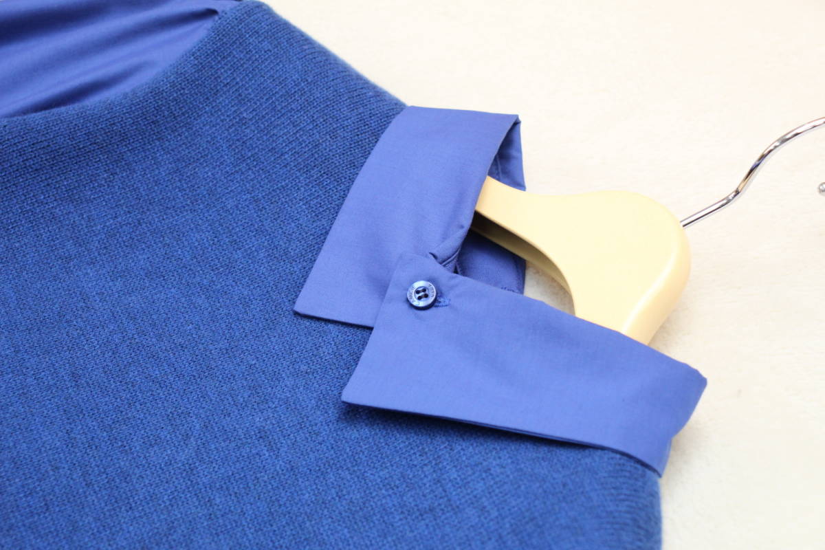 1-584 新品 シャツ衿袖付きニットプルオーバー ブルーＦサイズ_画像3