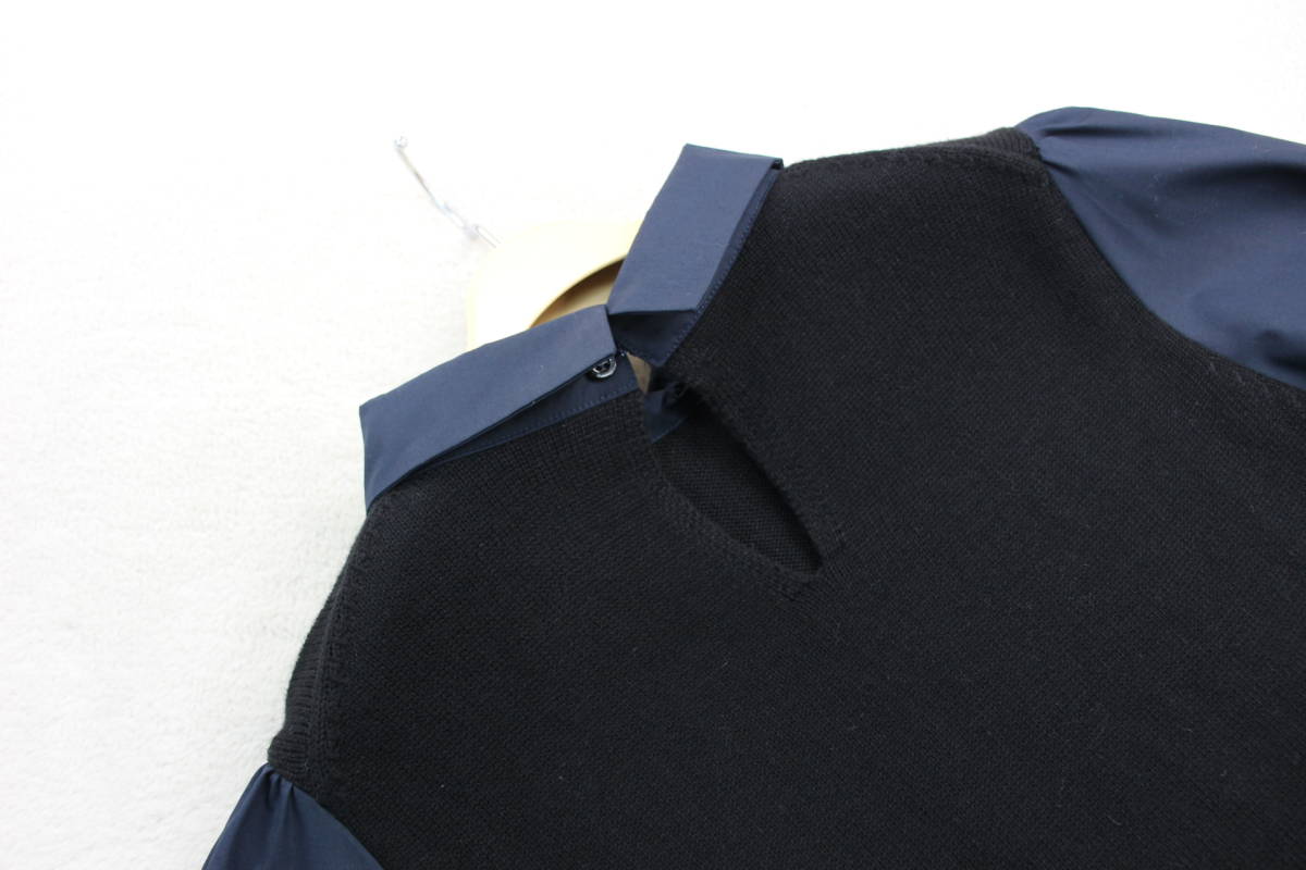 1-585 新品 シャツ衿袖付きニットプルオーバー ブラックＦサイズ_画像6
