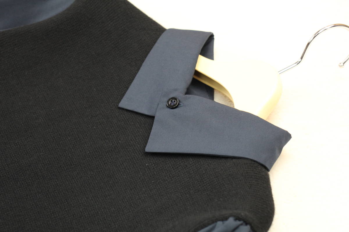 1-585 新品 シャツ衿袖付きニットプルオーバー ブラックＦサイズ_画像3