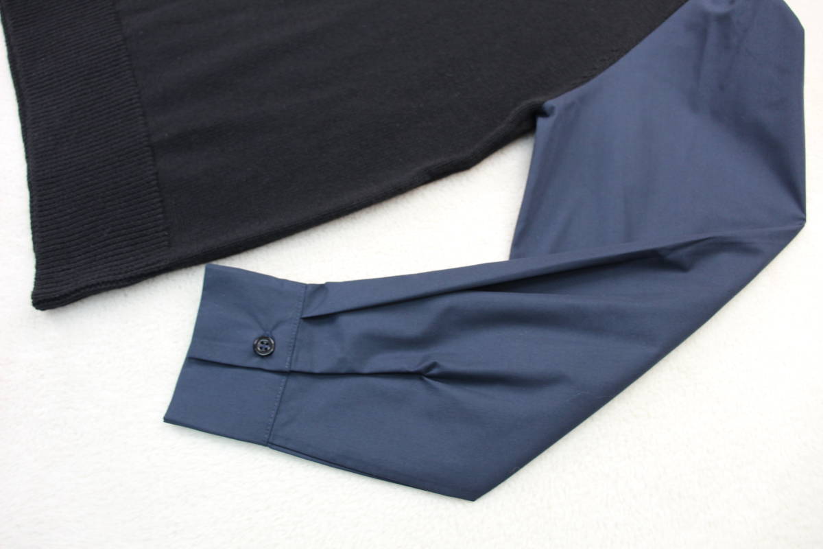 1-585 新品 シャツ衿袖付きニットプルオーバー ブラックＦサイズ_画像4