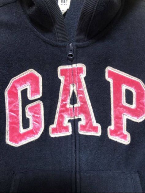 (731) GAP ギャップ　フリース　ジップアップ　パーカー　ネイビー　紺色　ロゴ　ピンク　160cm_画像3