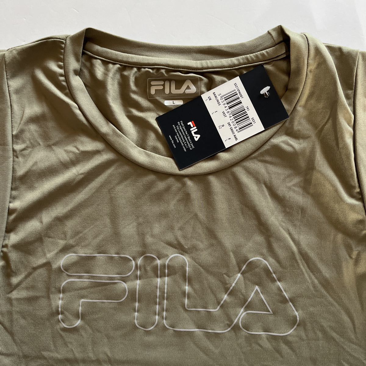 FILA フィラ　メンズノースリーブタンク　L-XL カーキベージュ　ノースリーブ　タンクトップ　メンズスポーツウエア　トレーニングウエア