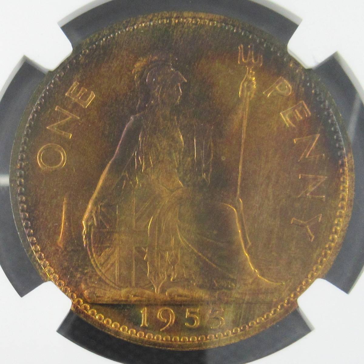 1953 イギリス ペニー 銅貨 エリザベス2世 ヤングヤングエリザベス ブリタニア NGC PF66RB アンティークコイン 世界4位の輝き_画像2