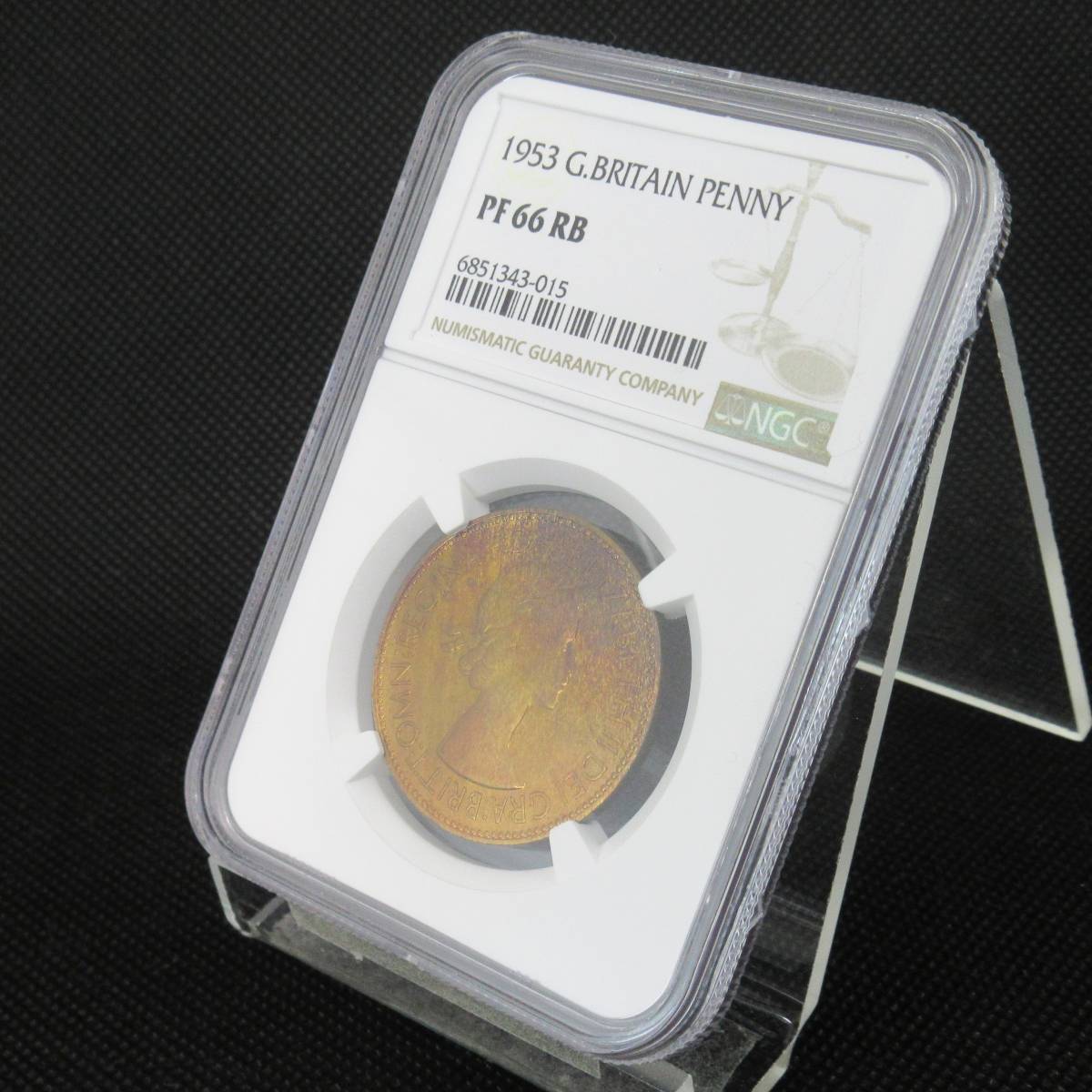 1953 イギリス ペニー 銅貨 エリザベス2世 ヤングヤングエリザベス ブリタニア NGC PF66RB アンティークコイン 世界4位の輝き_画像5