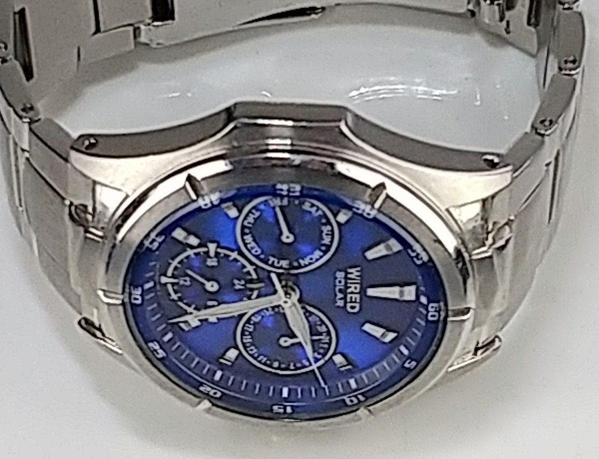 腕時計 SEIKO WIRED SOLAR 10BAR V14J-0AS0 ブルー盤 純正バンド_画像4