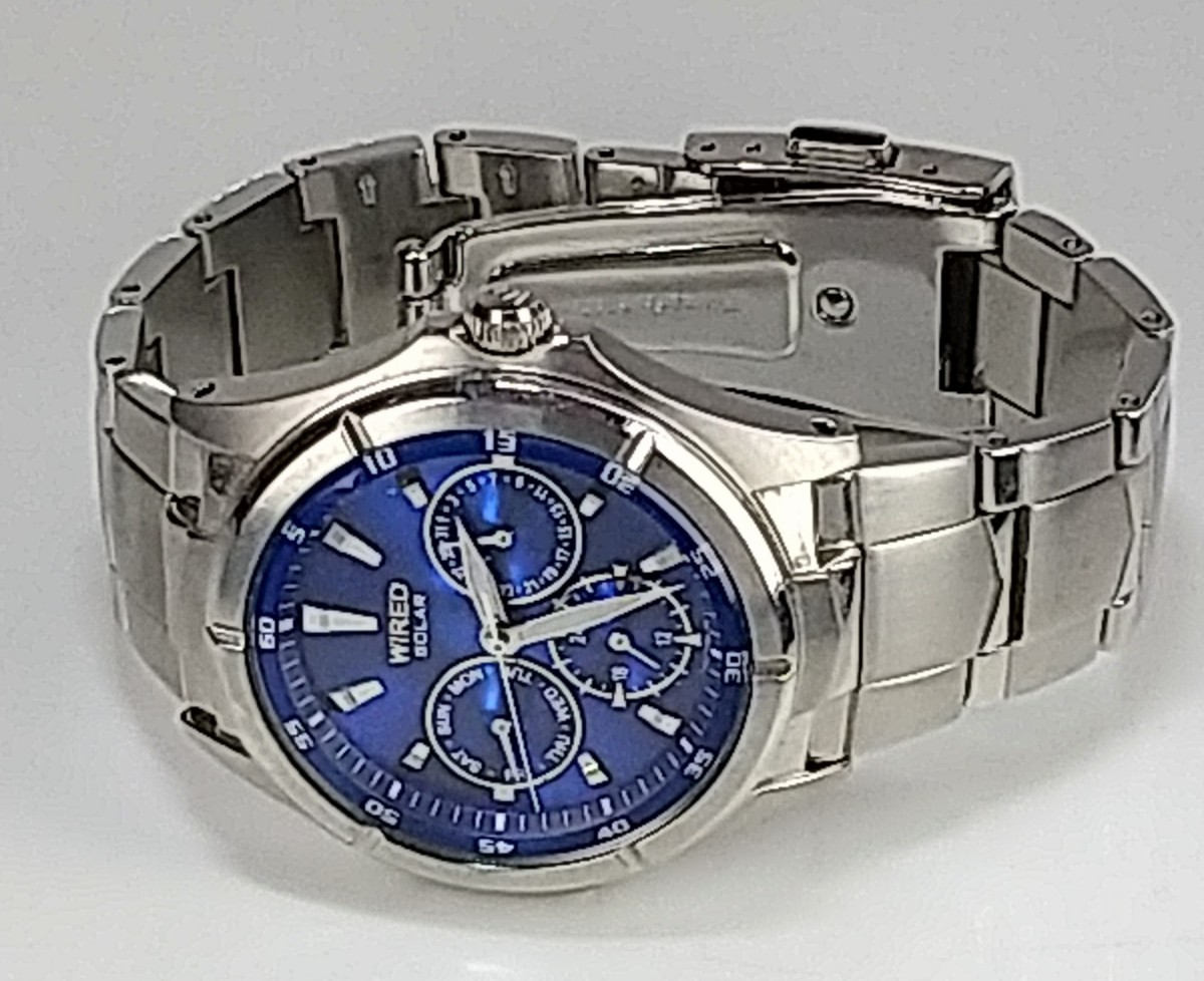 腕時計 SEIKO WIRED SOLAR 10BAR V14J-0AS0 ブルー盤 純正バンド_画像3