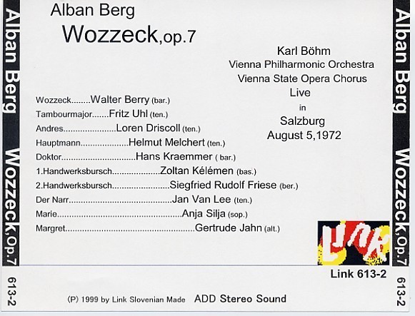 ベーム：ベルク・「ヴォツエック」全曲、ウイーンフィル、1972年8月5日、ライヴ。の画像2