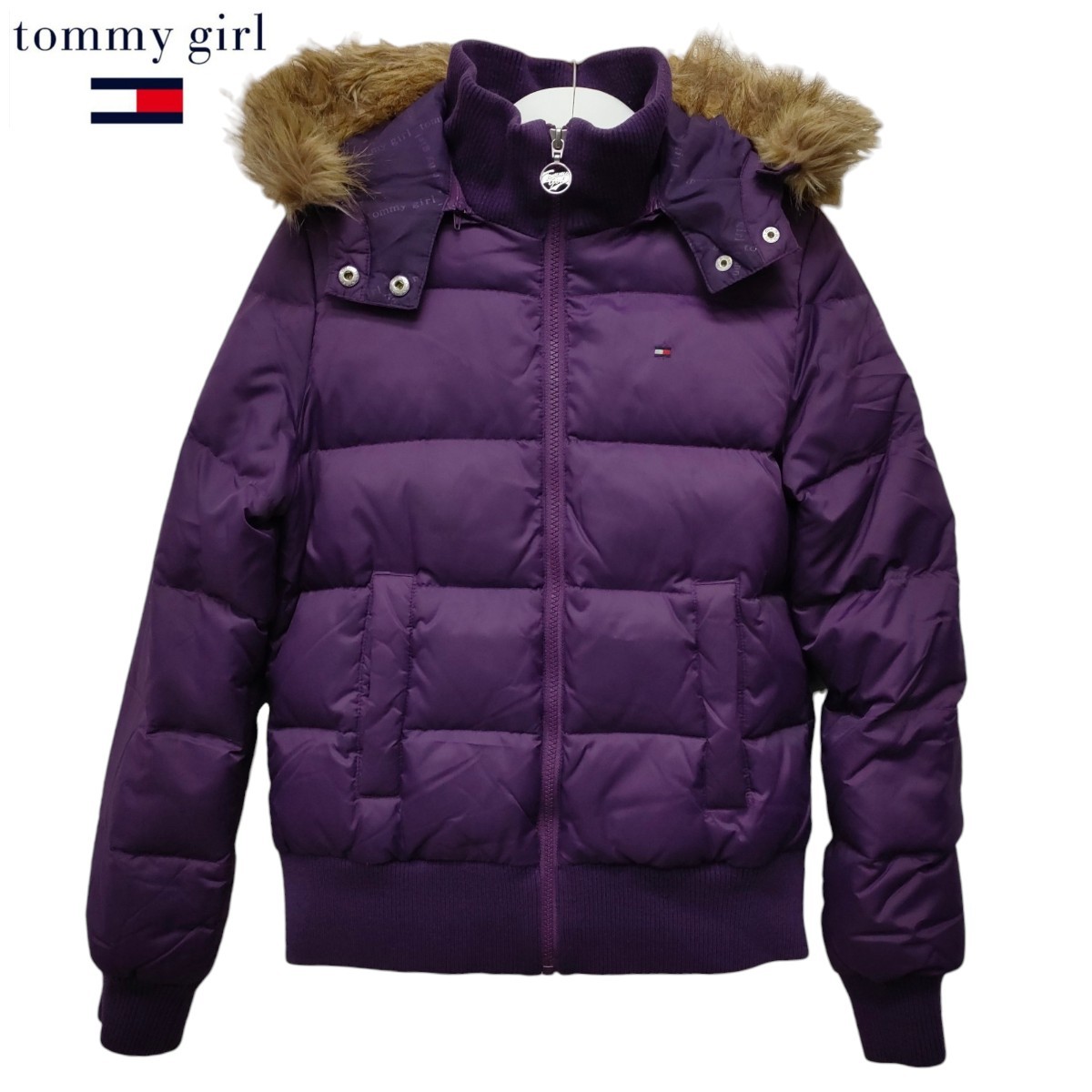 【人気アイテム】tommy girl /トミーガール レディース 肉厚 ダウンジャケット フード、ファー付(脱着可能) パープル Mサイズ a-1206_画像1