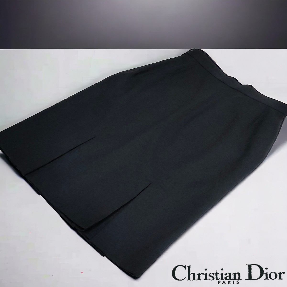 Christian Dior /クリスチャンディオール レディース ウール100% ミモレ丈スカート ブラック LLサイズ ほぼ未使用品 I-3419_画像1