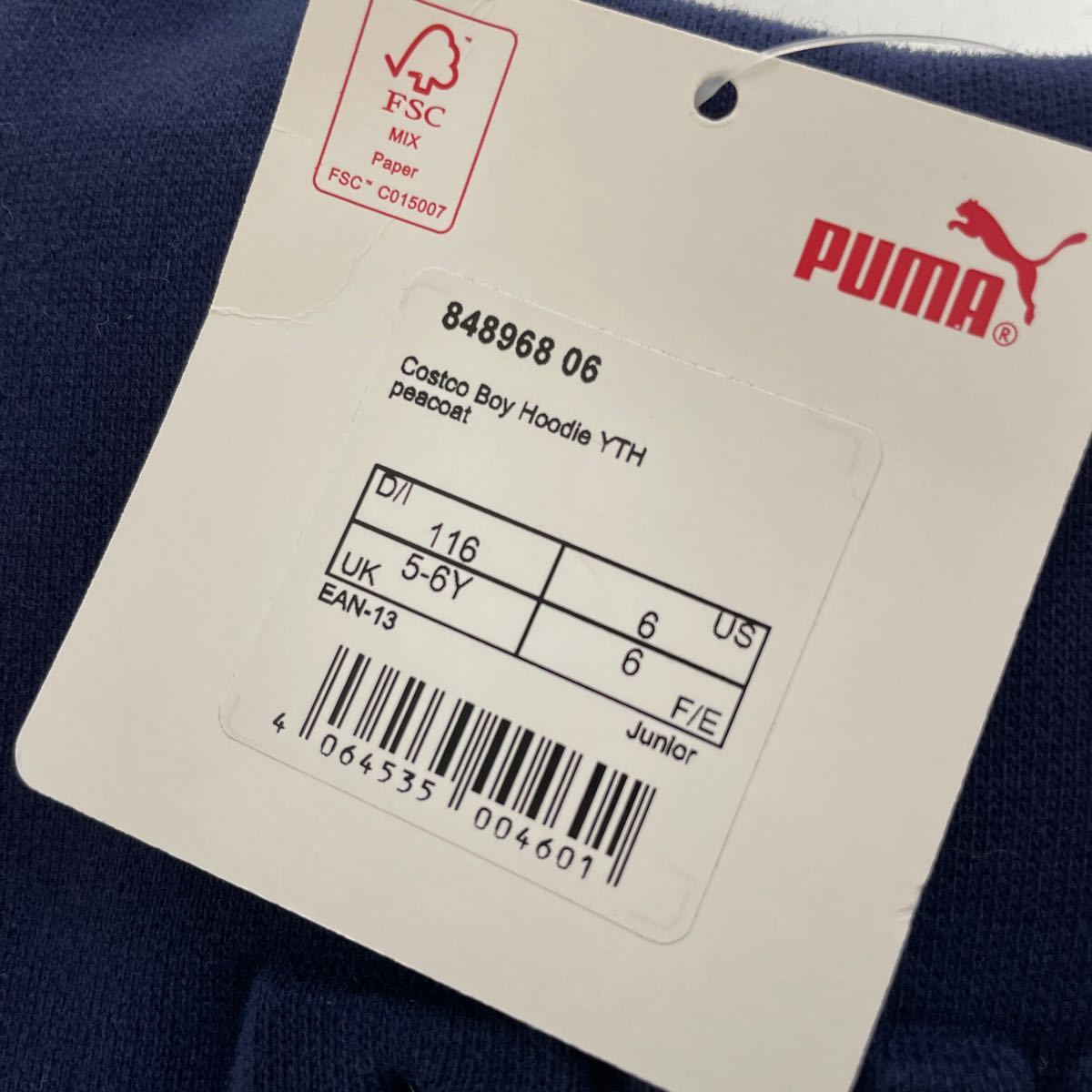 新品■PUMA プーマ キッズ パーカー US:6 (5-6Y) 120 ネイビー ロゴパーカー _画像6