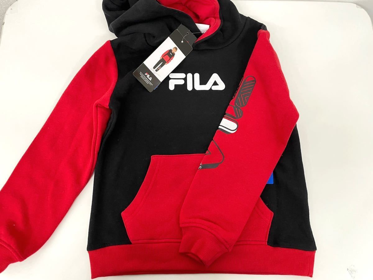 新品■FILA フィラ ボーイズ キッズ パーカー 3点セット 7 / 7歳 半袖 スウェットパンツ 赤×黒_画像2