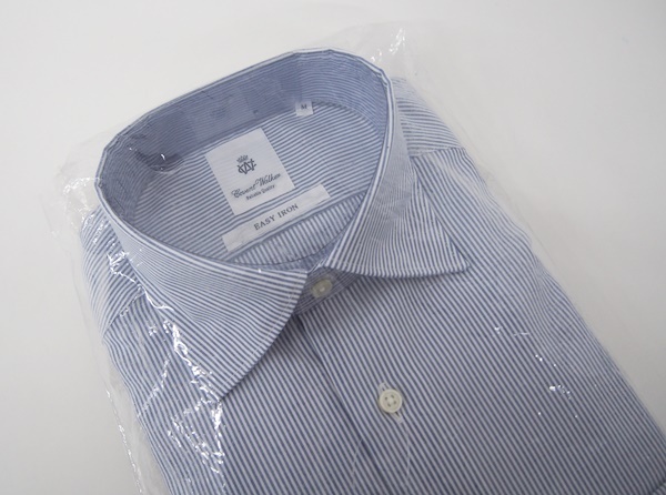 未使用■COVENT WALKER コベントウォーカー メンズ 長袖カッターシャツ XL ブルー ストライプ 綿100% ビジネスシャツ 大きいサイズ_画像2