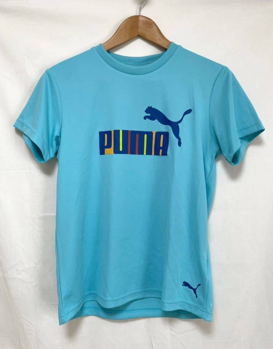 未使用■PUMA プーマ キッズ 半袖シャツ 160 水色 ブルー系 カラフルロゴ Tシャツ スポーツウェア_画像2