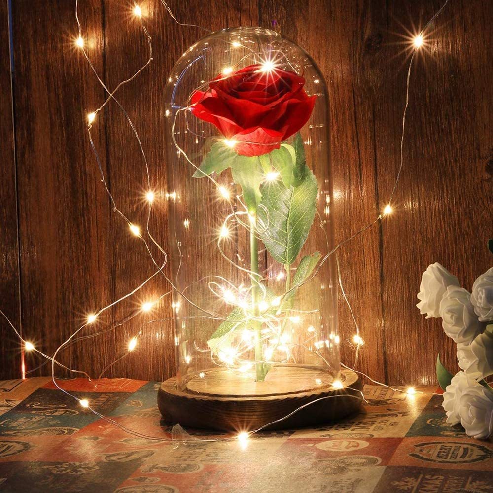 美女と野獣 真実のバラ LEDライト ガラスドーム 電池式 プレゼント 間接照明 インテリア 置物 癒し オブジェ 造花 フラワー ロマンチック_画像6