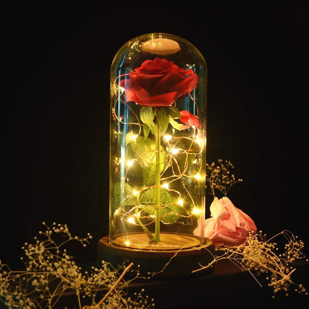美女と野獣 真実のバラ LEDライト ガラスドーム 電池式 プレゼント 間接照明 インテリア 置物 癒し オブジェ 造花 フラワー ロマンチック_画像9